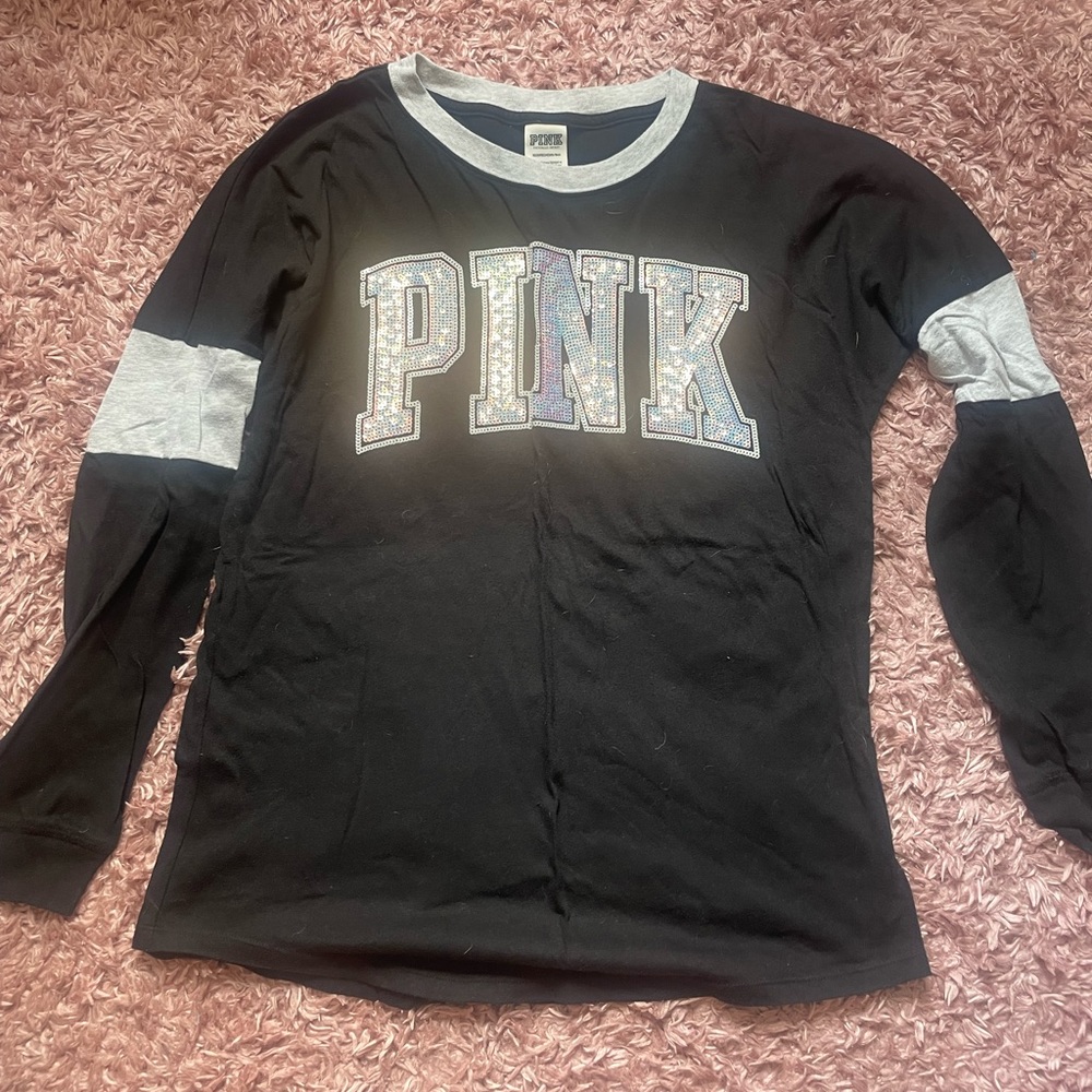 Pink Victoria’s Secret sequin spirit jersey xs womens long sleeve top